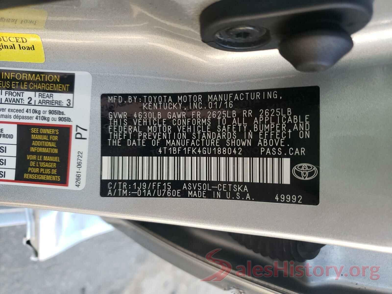 4T1BF1FK4GU188042 2016 TOYOTA CAMRY