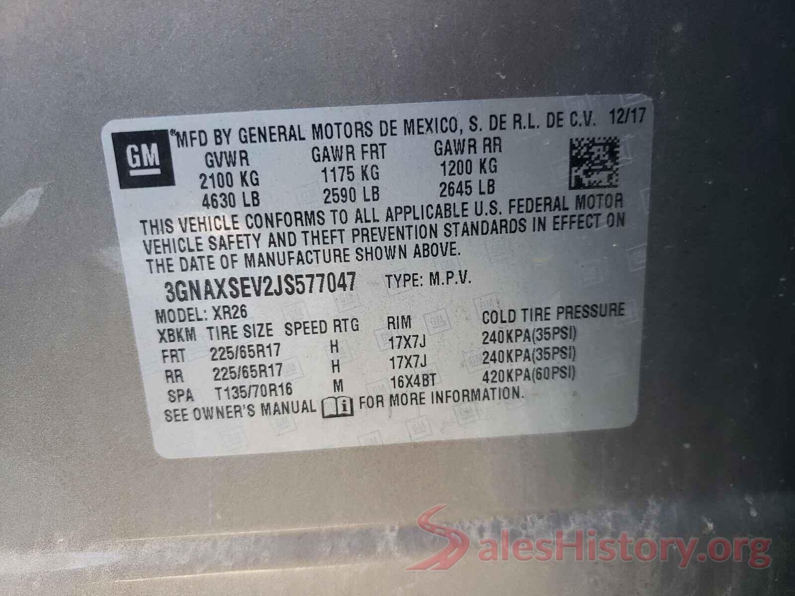 3GNAXSEV2JS577047 2018 CHEVROLET EQUINOX