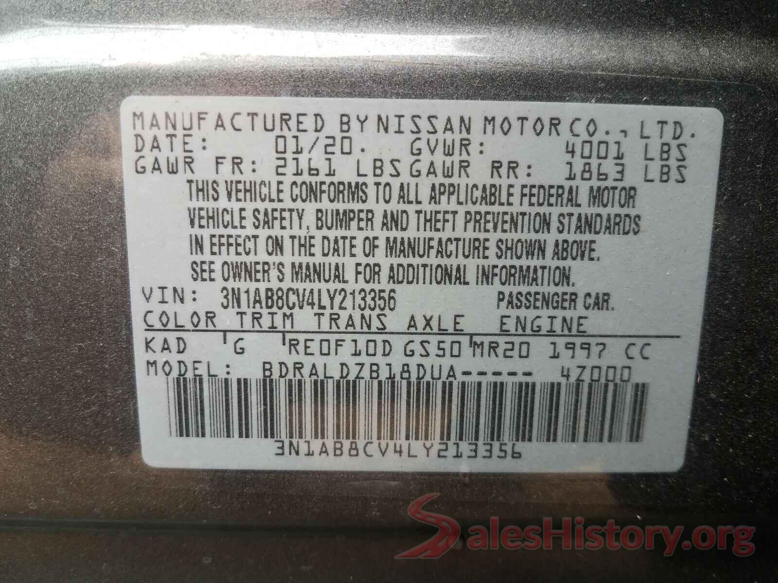 3N1AB8CV4LY213356 2020 NISSAN SENTRA