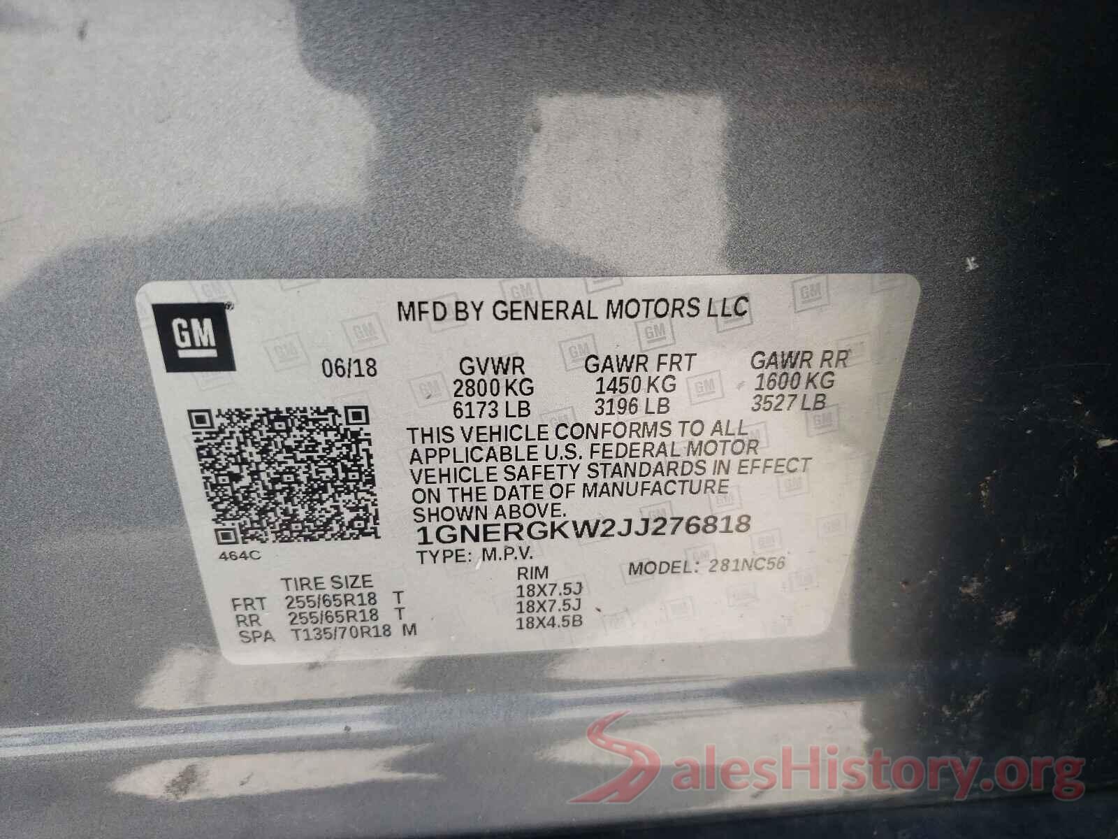 1GNERGKW2JJ276818 2018 CHEVROLET TRAVERSE