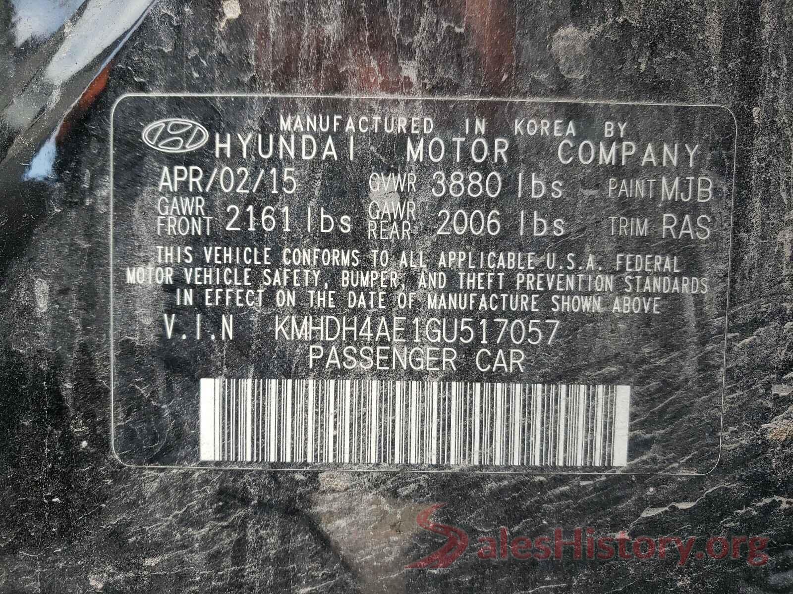 KMHDH4AE1GU517057 2016 HYUNDAI ELANTRA