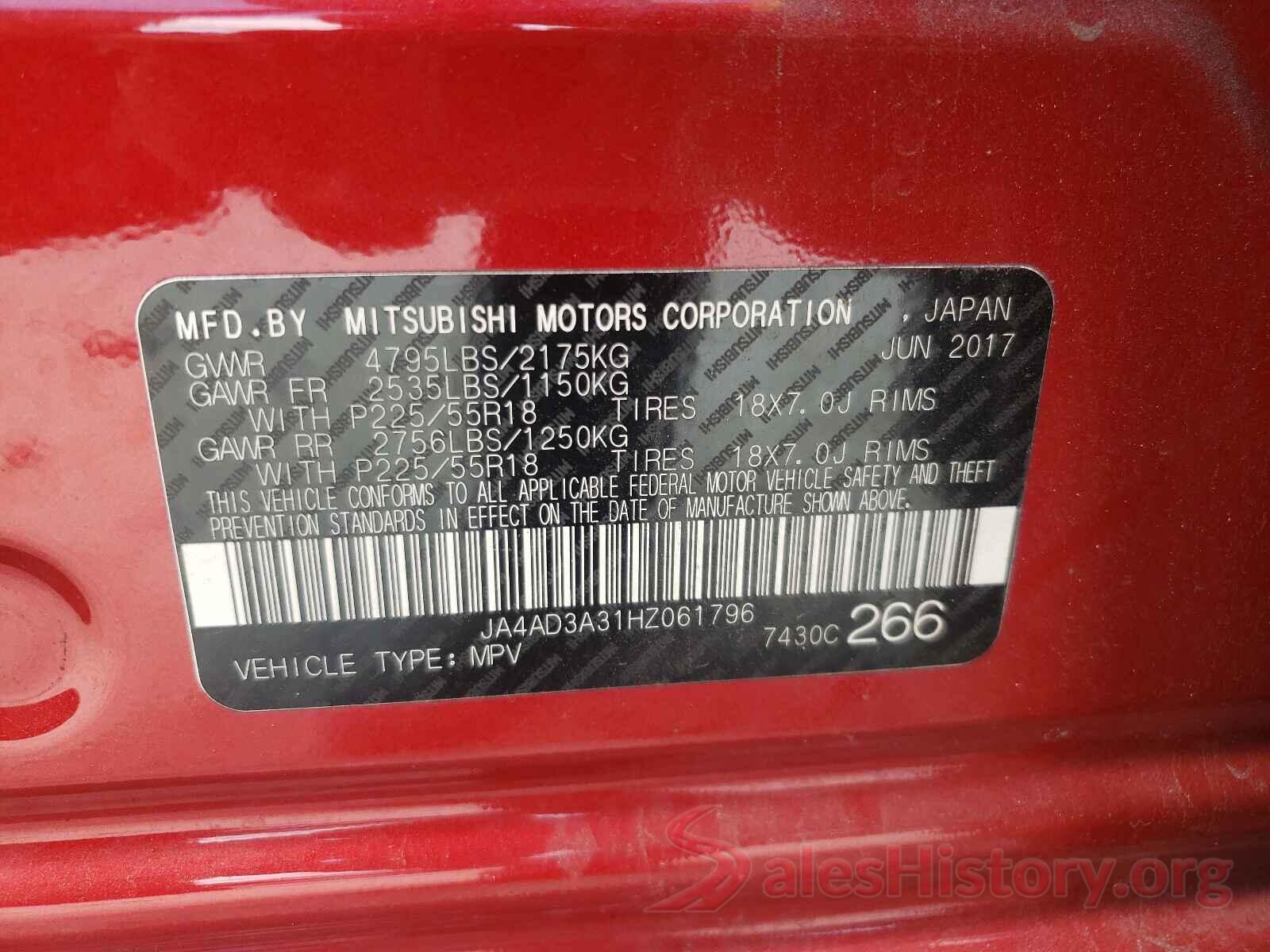 JA4AD3A31HZ061796 2017 MITSUBISHI OUTLANDER