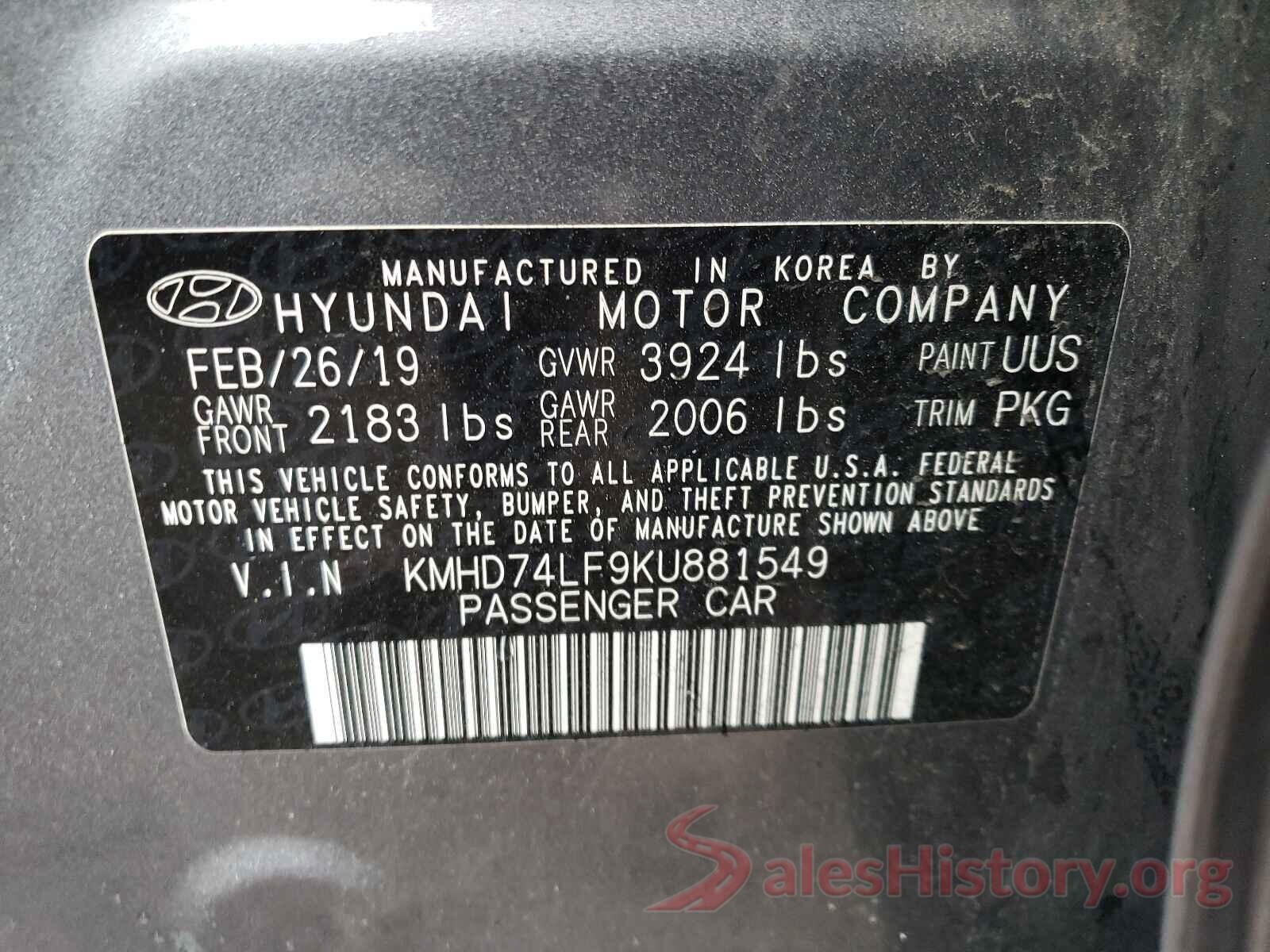 KMHD74LF9KU881549 2019 HYUNDAI ELANTRA