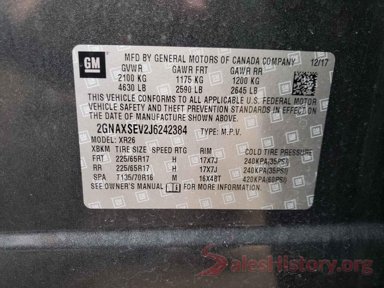 2GNAXSEV2J6242384 2018 CHEVROLET EQUINOX