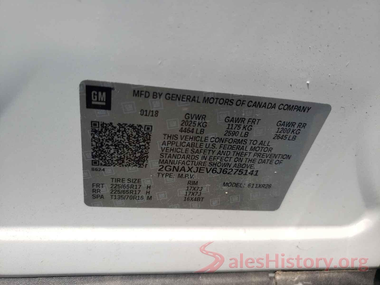 2GNAXJEV6J6275141 2018 CHEVROLET EQUINOX