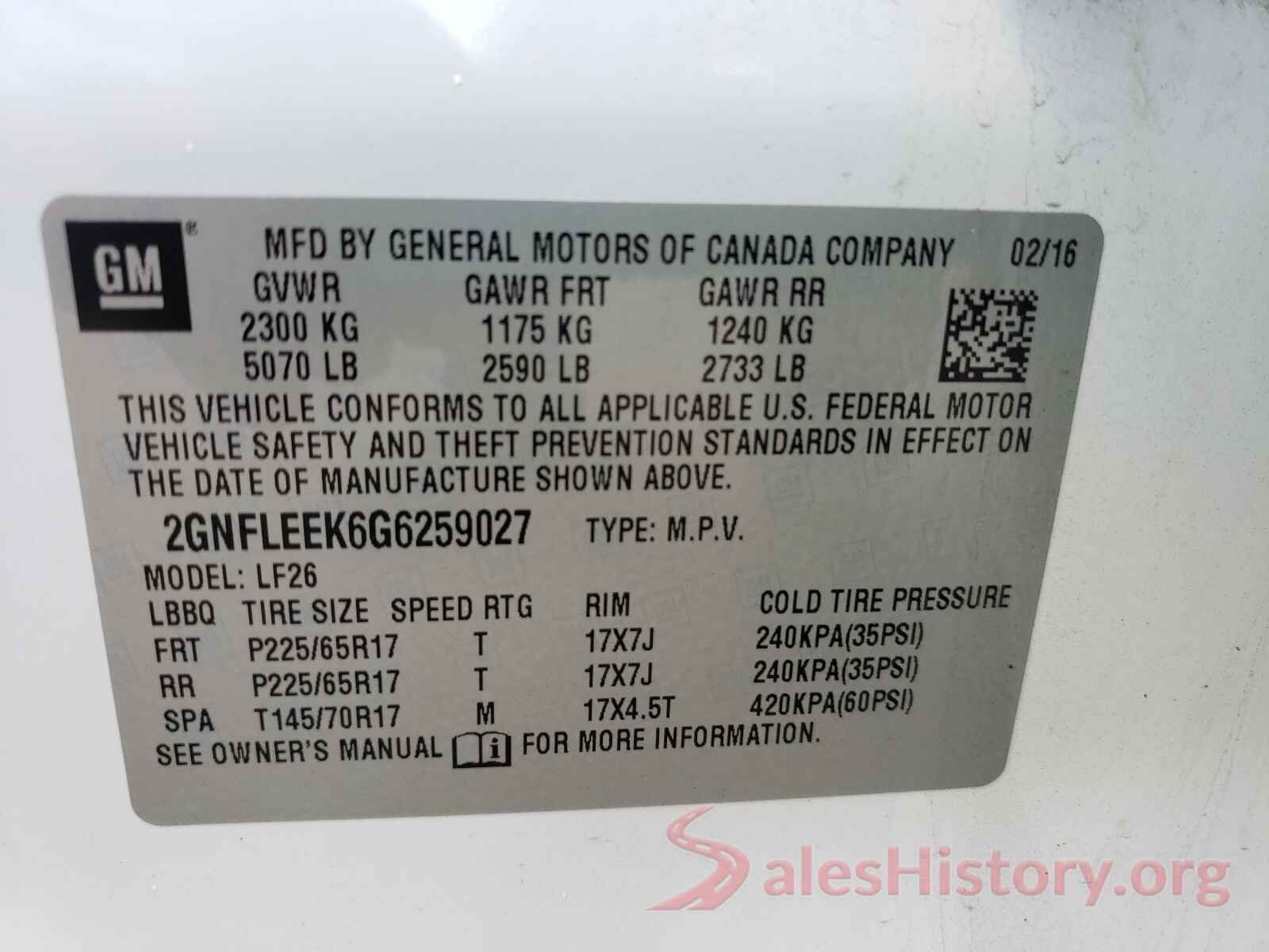 2GNFLEEK6G6259027 2016 CHEVROLET EQUINOX