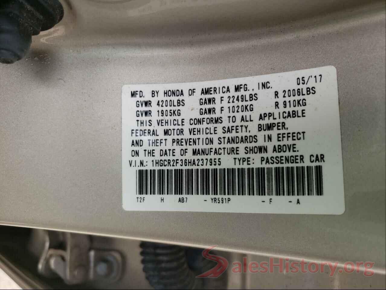 1HGCR2F36HA237955 2017 HONDA ACCORD