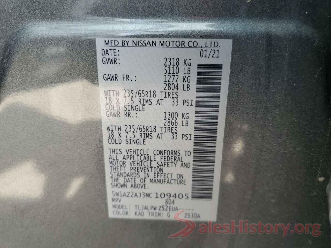 5N1AZ2AJ3MC109405 2021 NISSAN MURANO