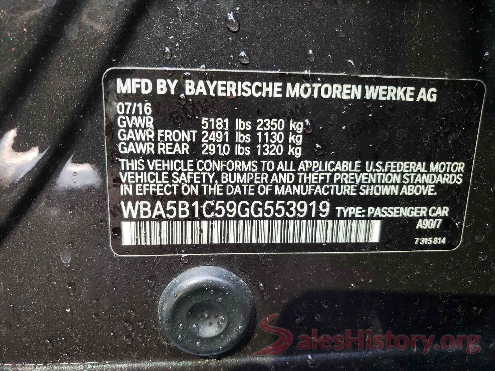 WBA5B1C59GG553919 2016 BMW 5 SERIES