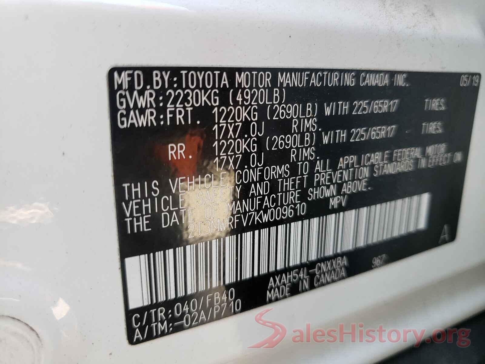 2T3MWRFV7KW009610 2019 TOYOTA RAV4