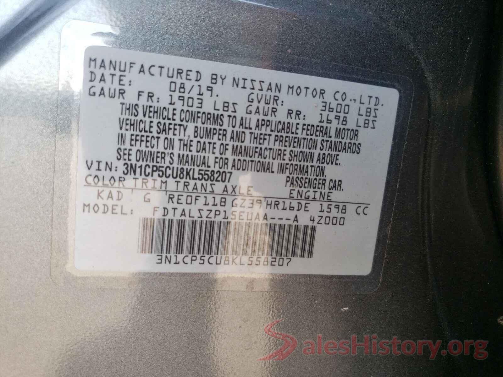 3N1CP5CU8KL558207 2019 NISSAN KICKS