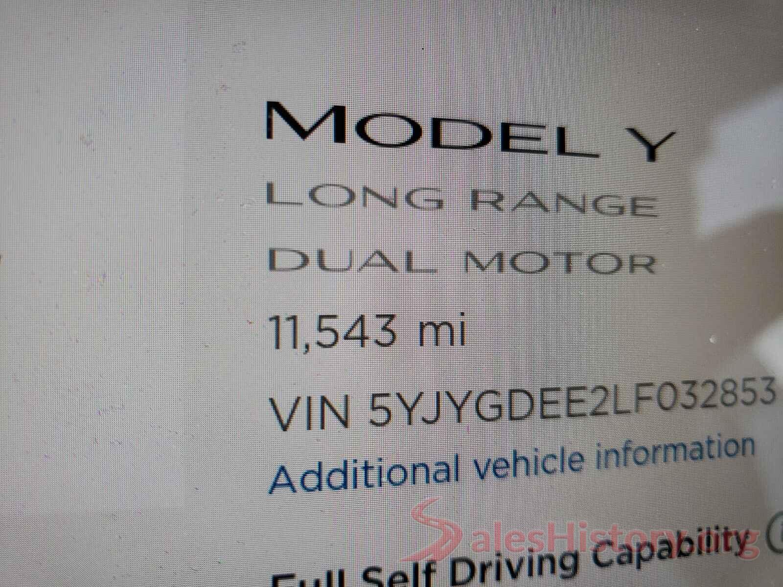 5YJYGDEE2LF032853 2020 TESLA MODEL Y