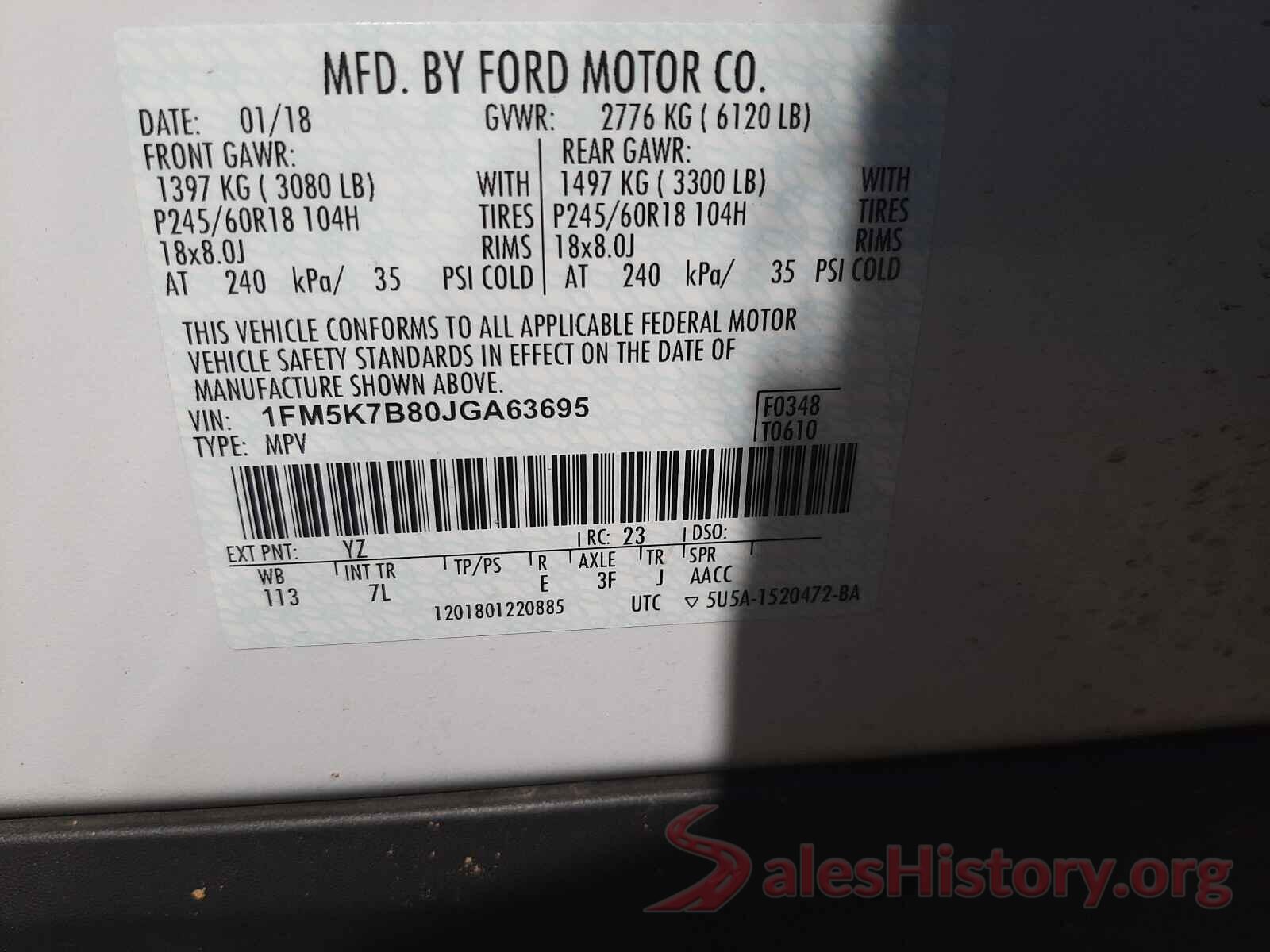 1FM5K7B80JGA63695 2018 FORD EXPLORER