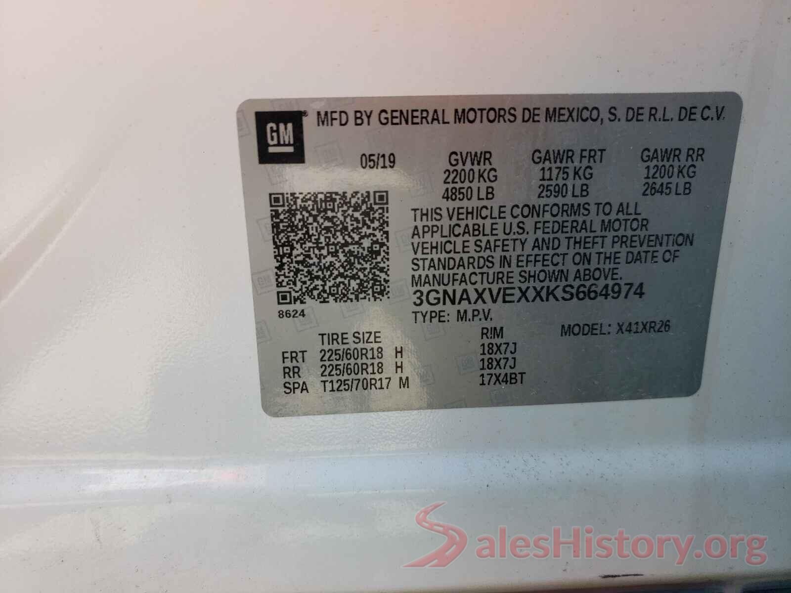 3GNAXVEXXKS664974 2019 CHEVROLET EQUINOX