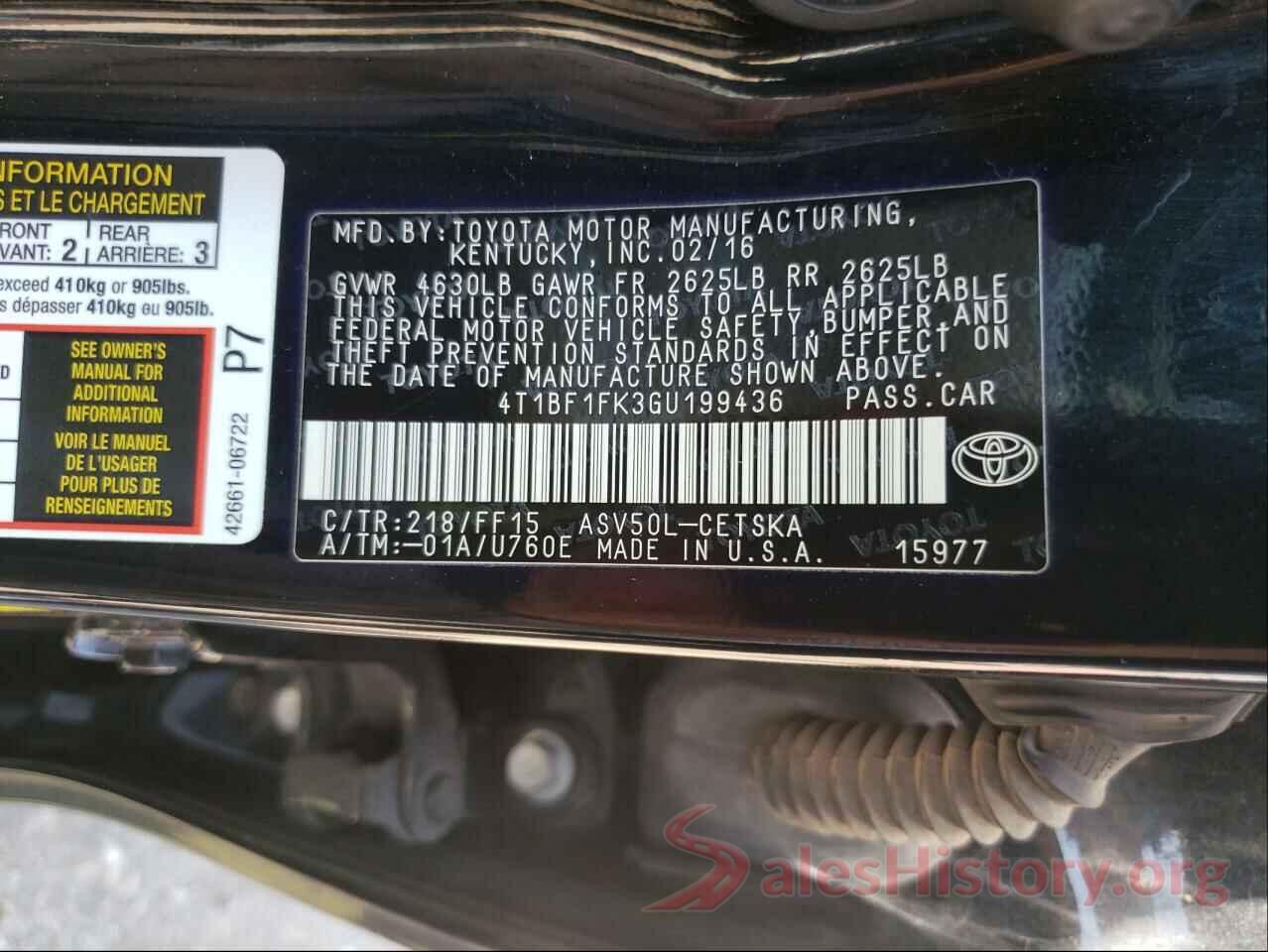 4T1BF1FK3GU199436 2016 TOYOTA CAMRY