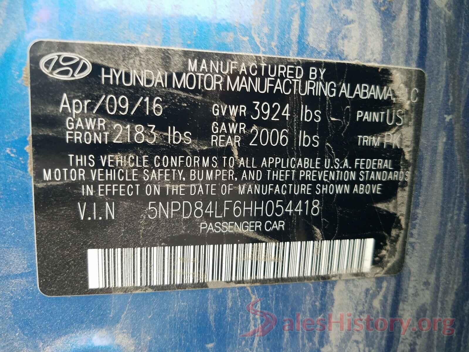 5NPD84LF6HH054418 2017 HYUNDAI ELANTRA