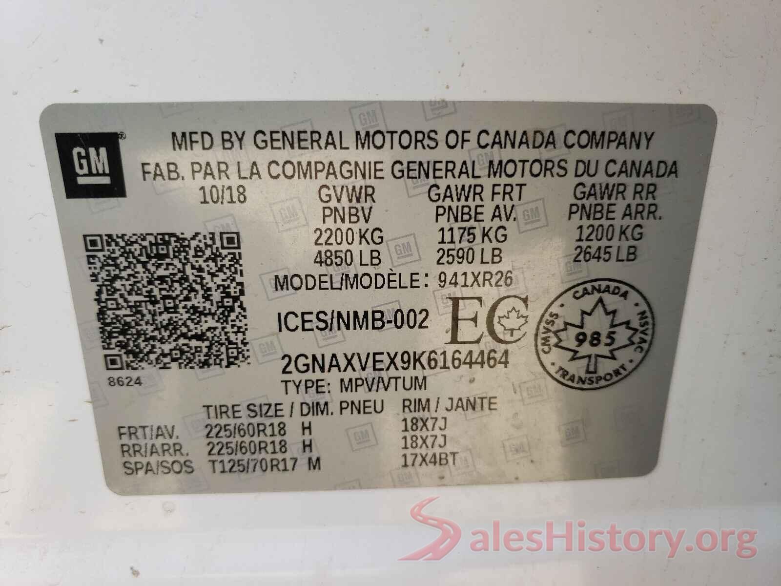 2GNAXVEX9K6164464 2019 CHEVROLET EQUINOX