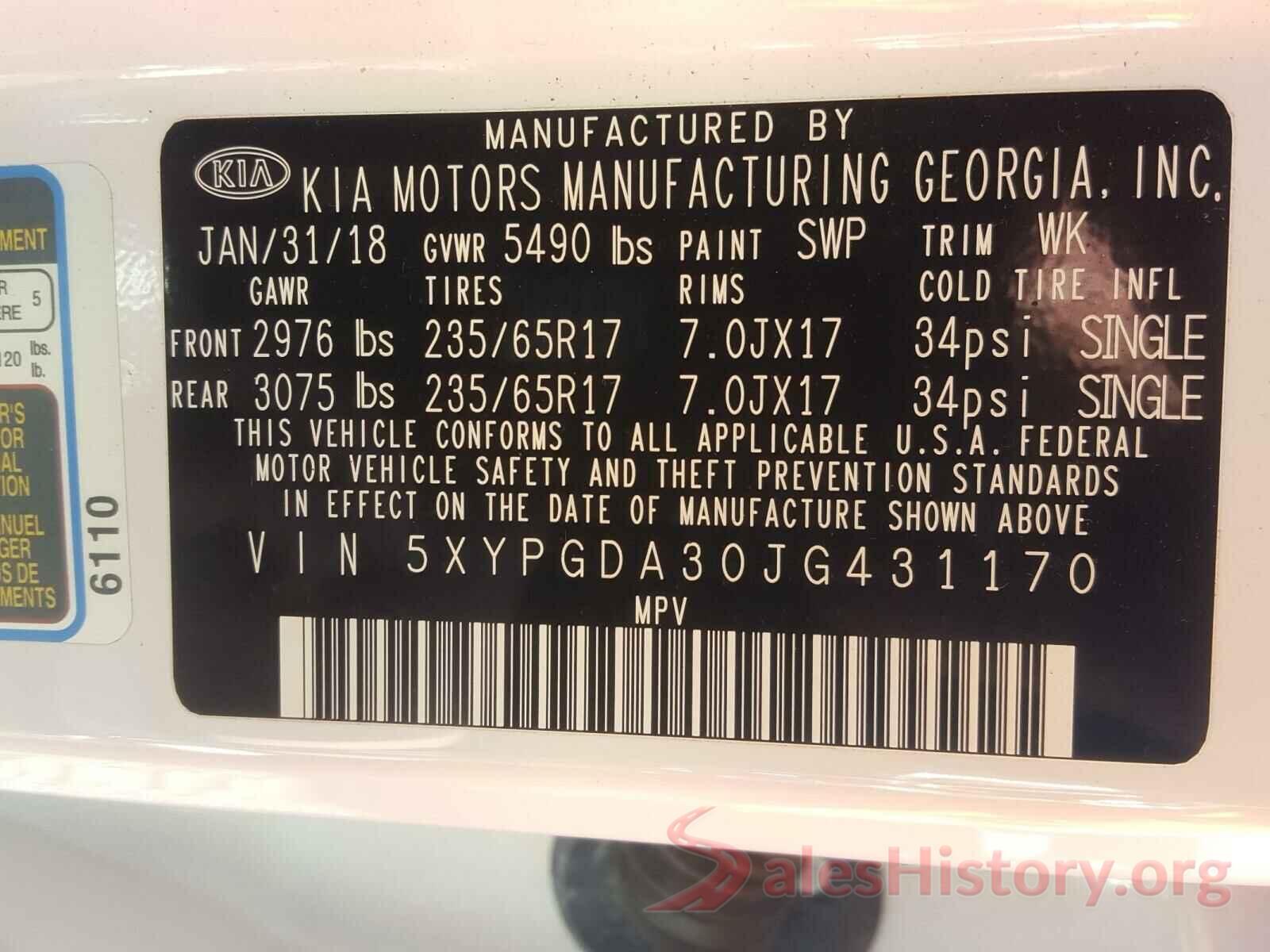 5XYPGDA30JG431170 2018 KIA SORENTO