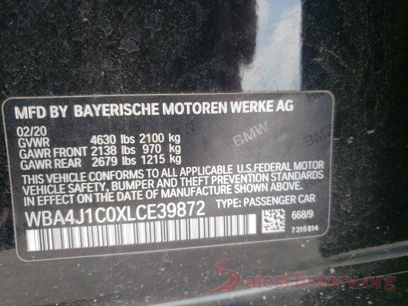 WBA4J1C0XLCE39872 2020 BMW 4 SERIES