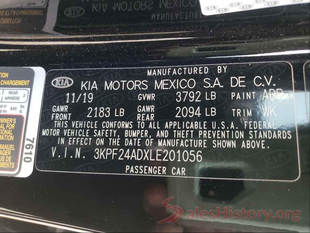 3KPF24ADXLE201056 2020 KIA FORTE