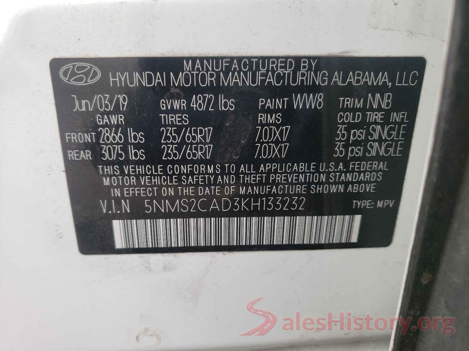 5NMS2CAD3KH133232 2019 HYUNDAI SANTA FE