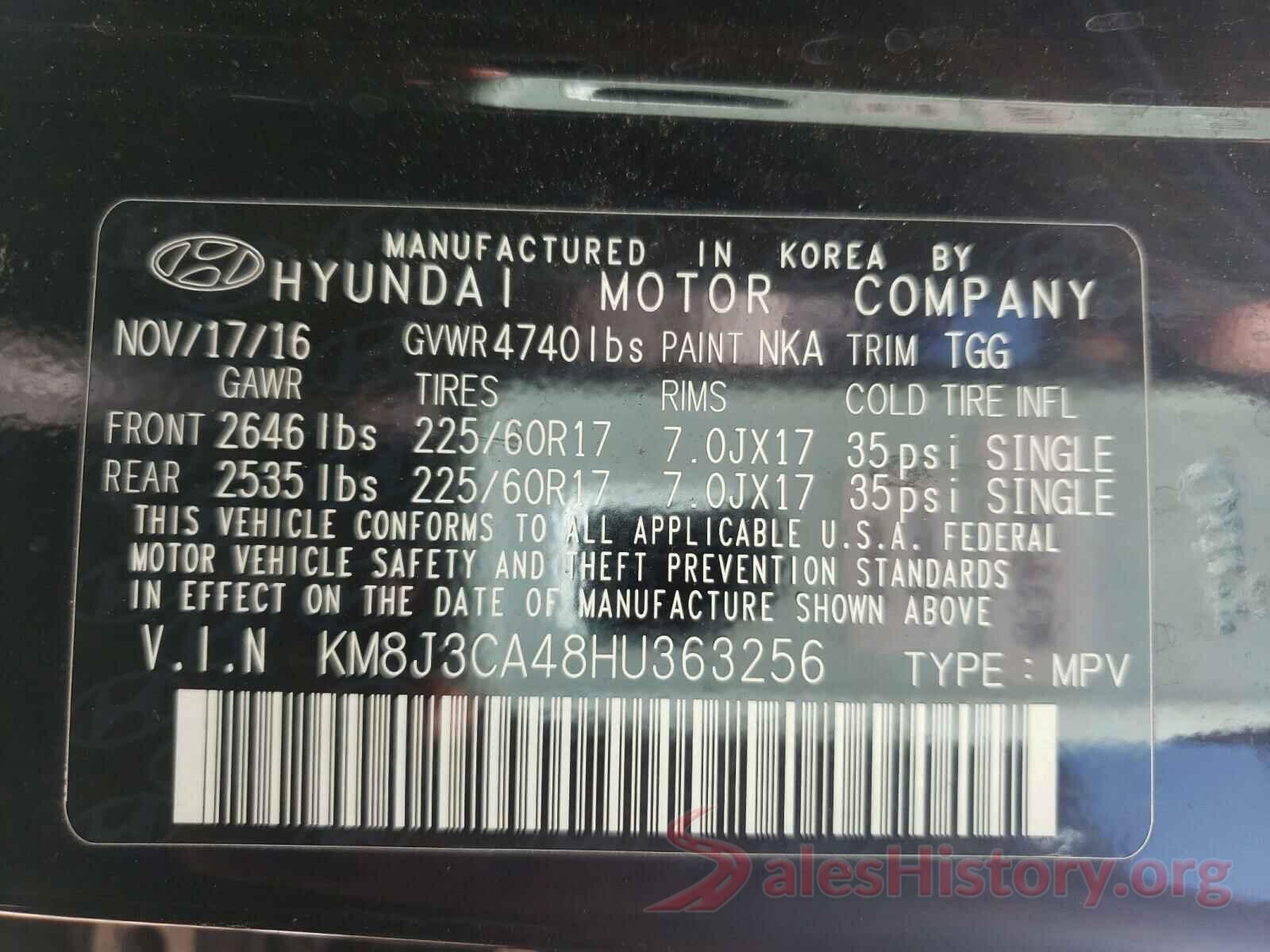 KM8J3CA48HU363256 2017 HYUNDAI TUCSON