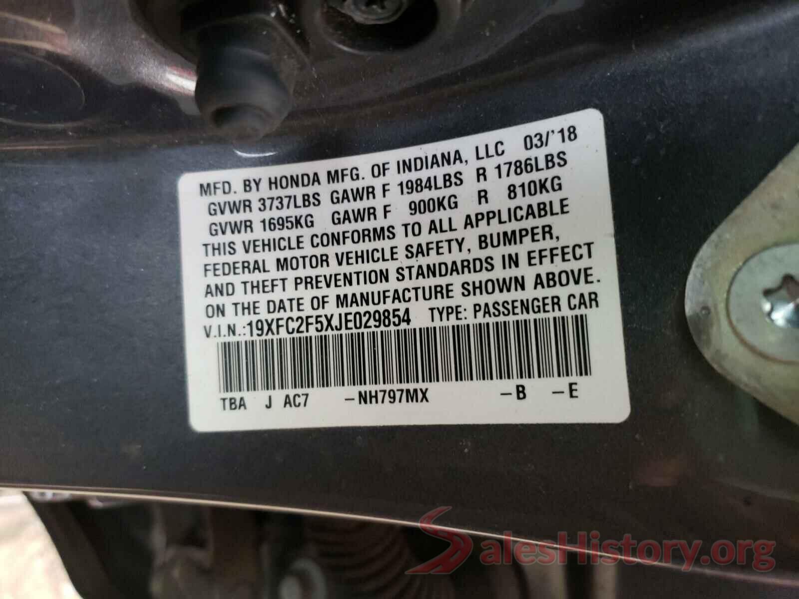 19XFC2F5XJE029854 2018 HONDA CIVIC