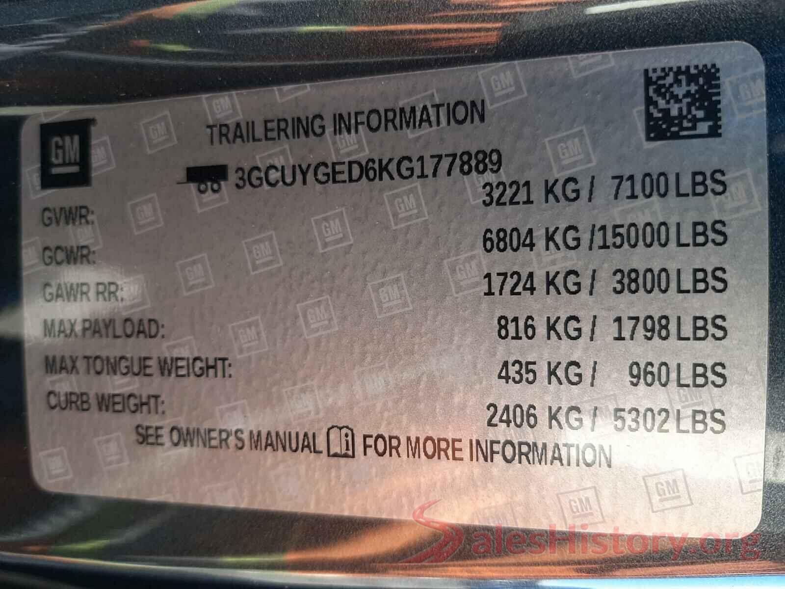 3GCUYGED6KG177889 2019 CHEVROLET SILVERADO