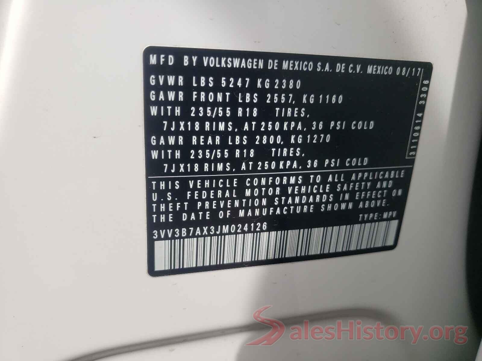 3VV3B7AX3JM024126 2018 VOLKSWAGEN TIGUAN