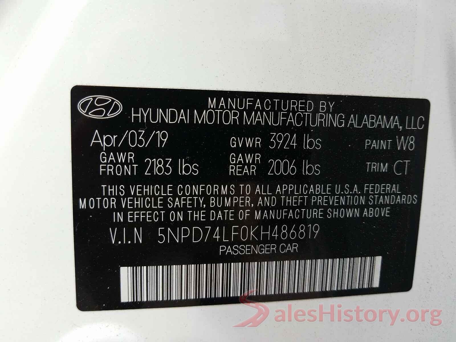 5NPD74LF0KH486819 2019 HYUNDAI ELANTRA