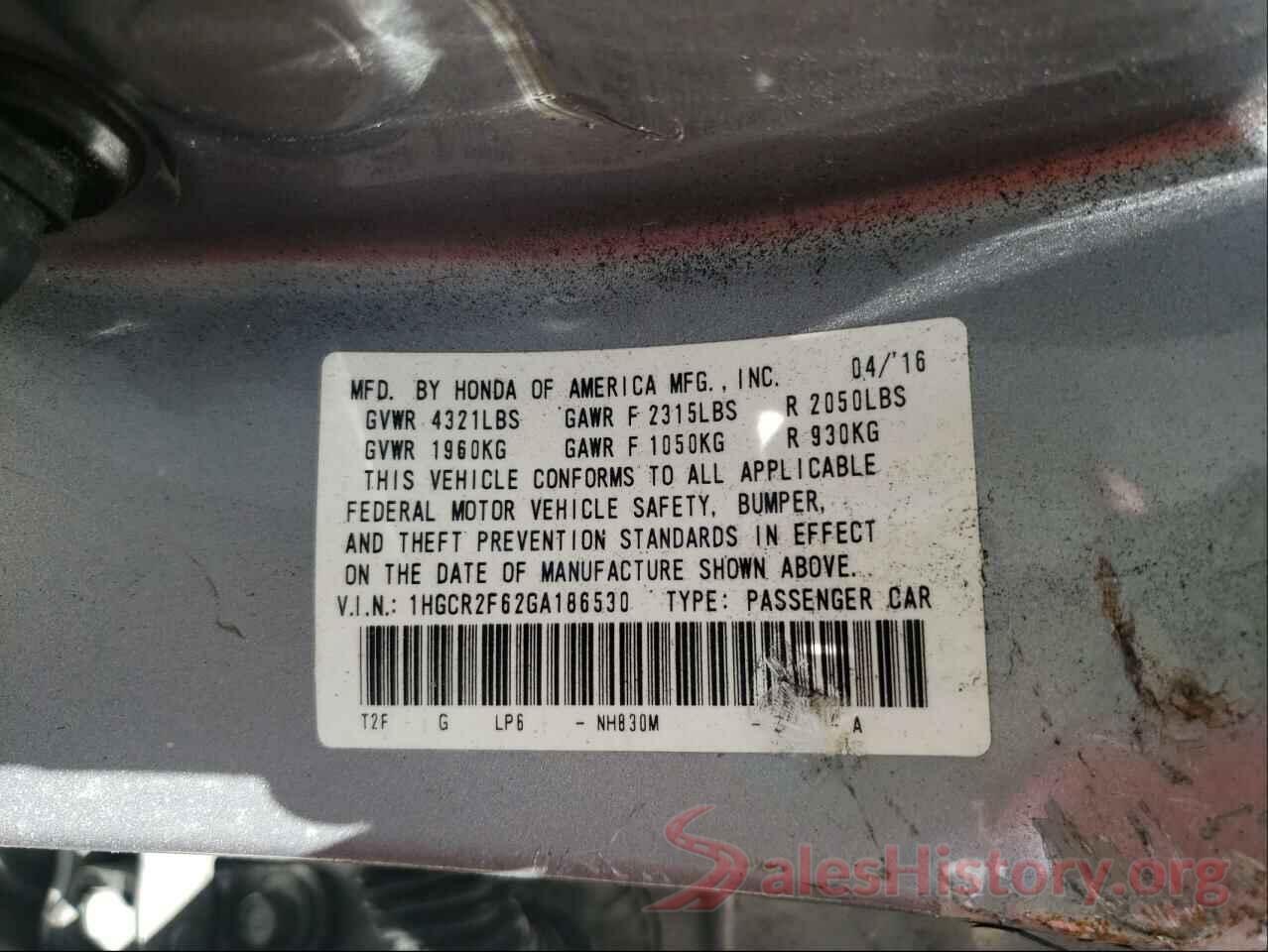 1HGCR2F62GA186530 2016 HONDA ACCORD