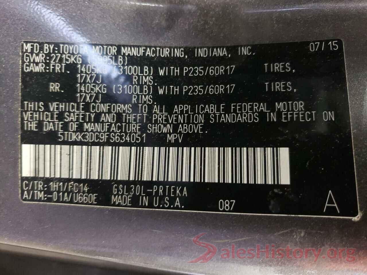 5TDKK3DC9FS634051 2015 TOYOTA SIENNA