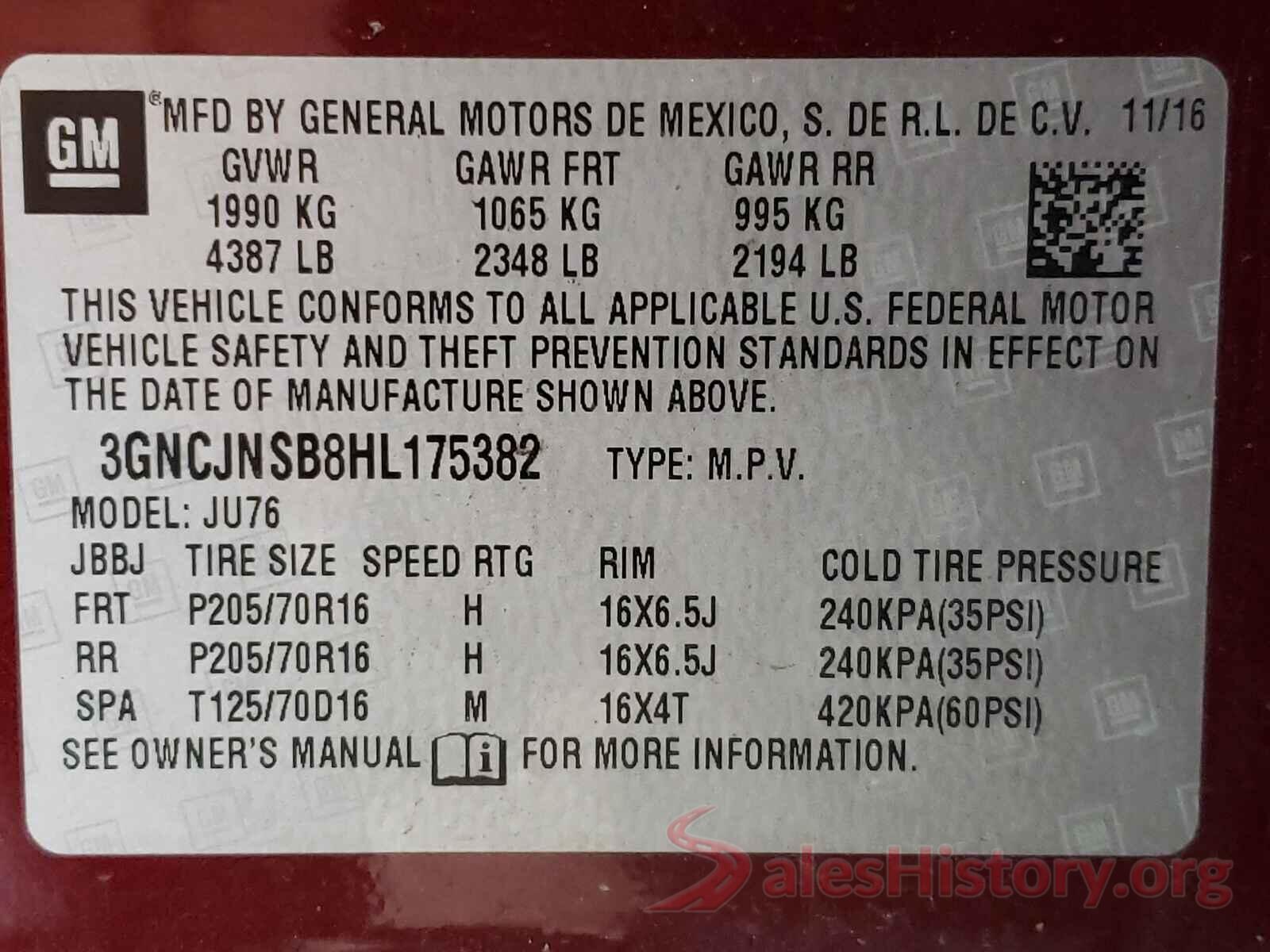 3GNCJNSB8HL175382 2017 CHEVROLET TRAX