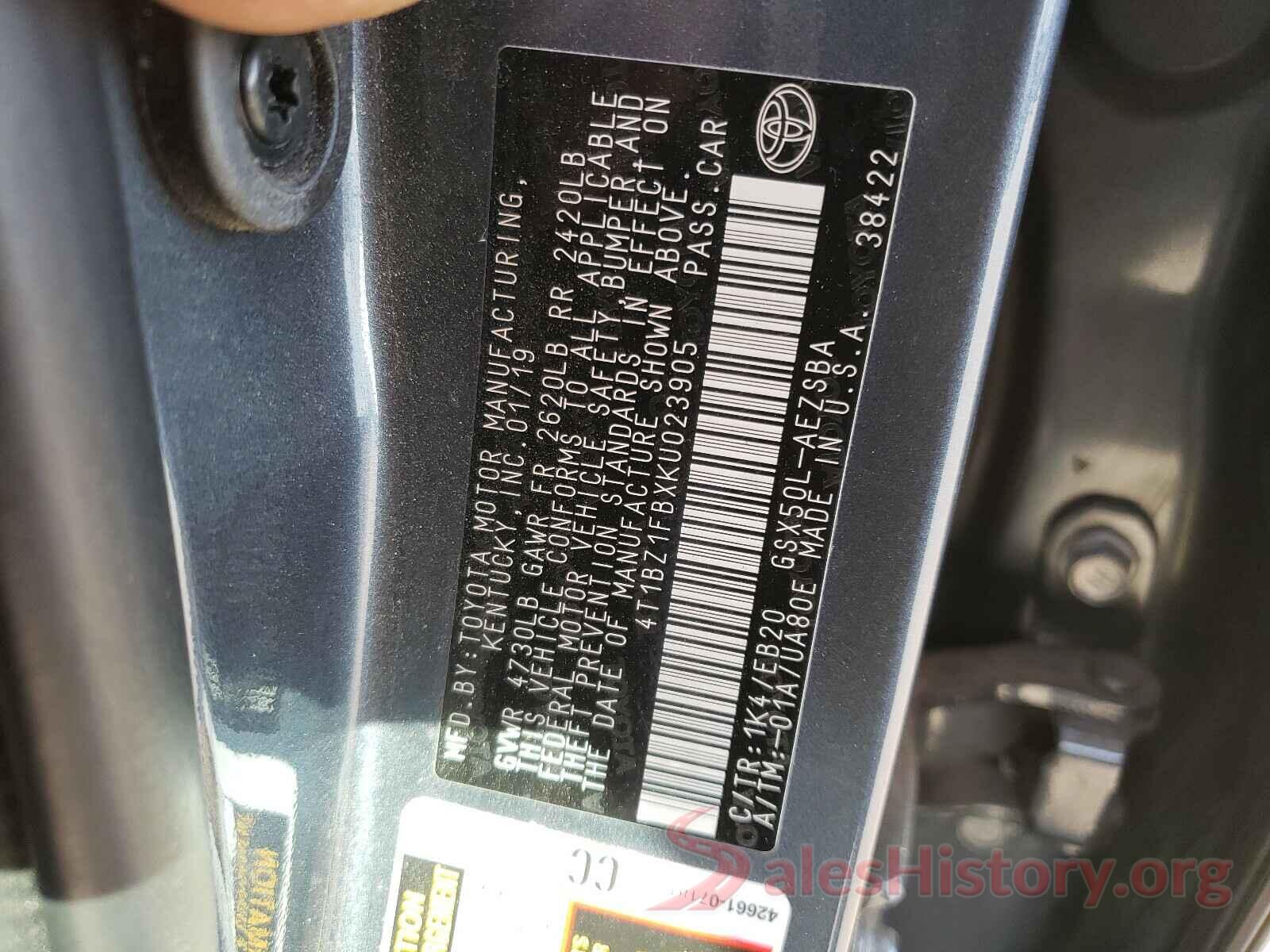 4T1BZ1FBXKU023905 2019 TOYOTA AVALON