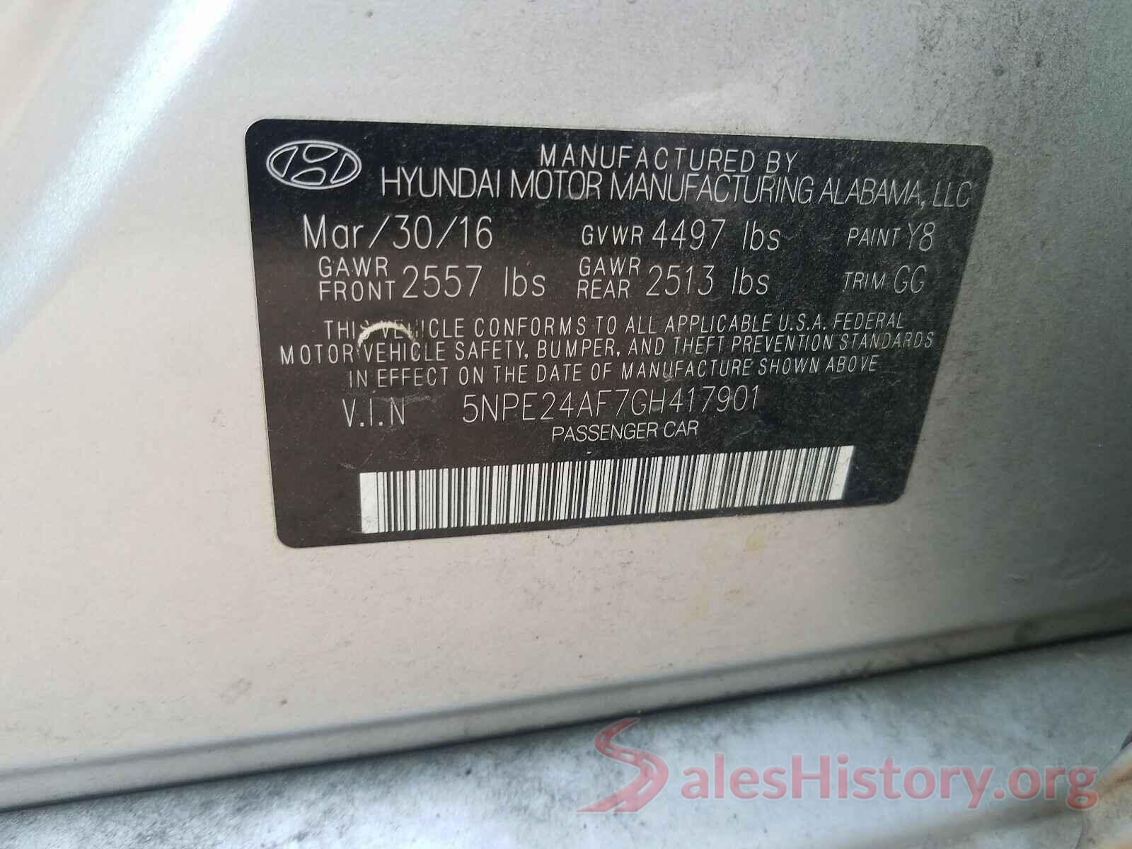 5NPE24AF7GH417901 2016 HYUNDAI SONATA