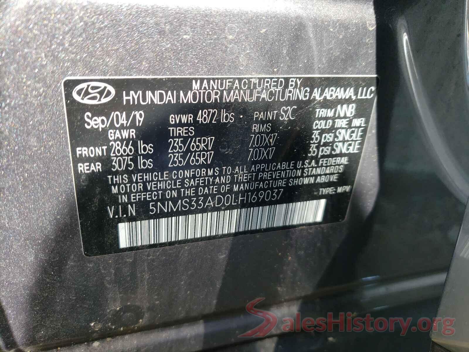 5NMS33AD0LH169037 2020 HYUNDAI SANTA FE