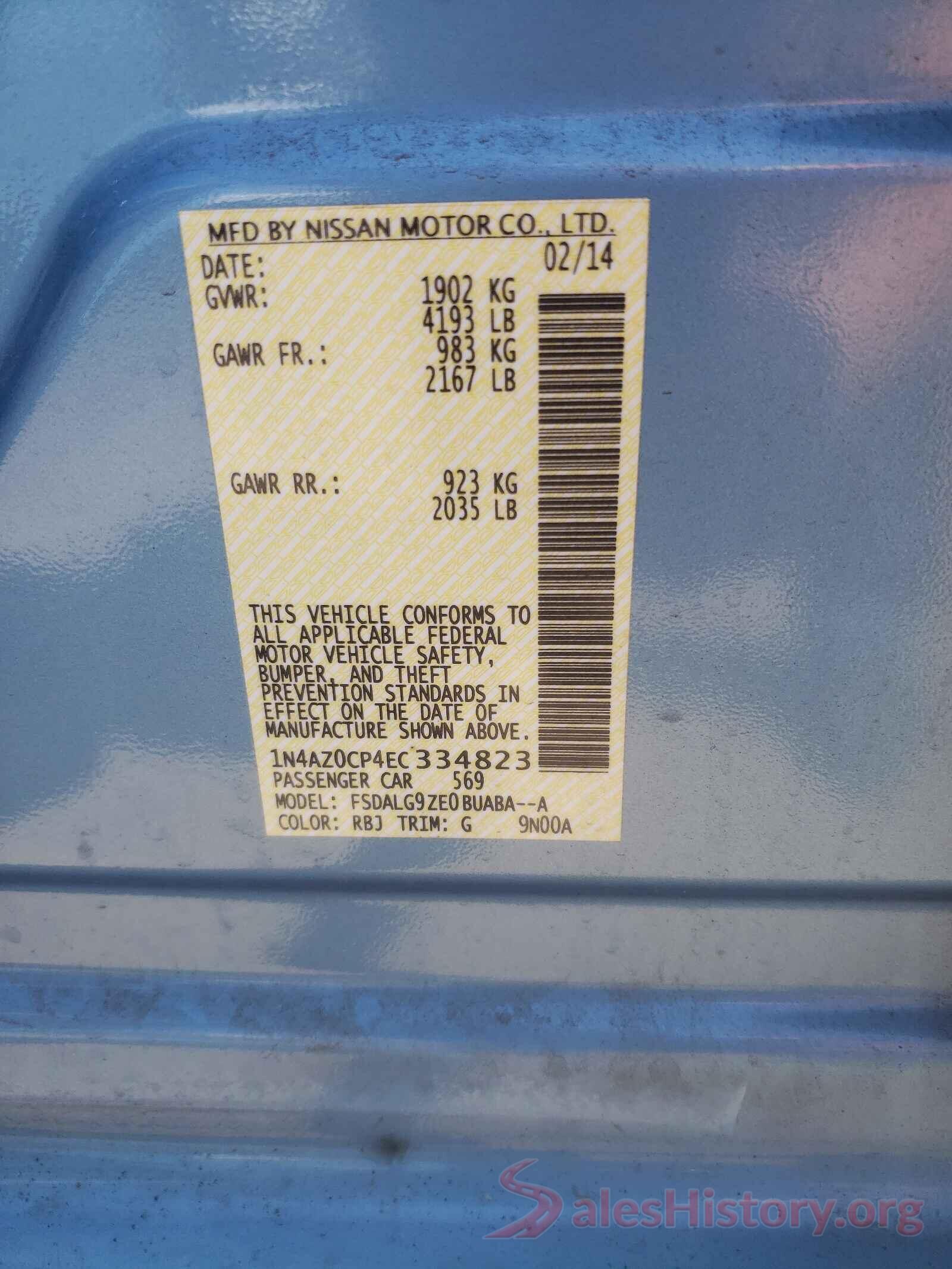 1N4AZ0CP4EC334823 2014 NISSAN LEAF