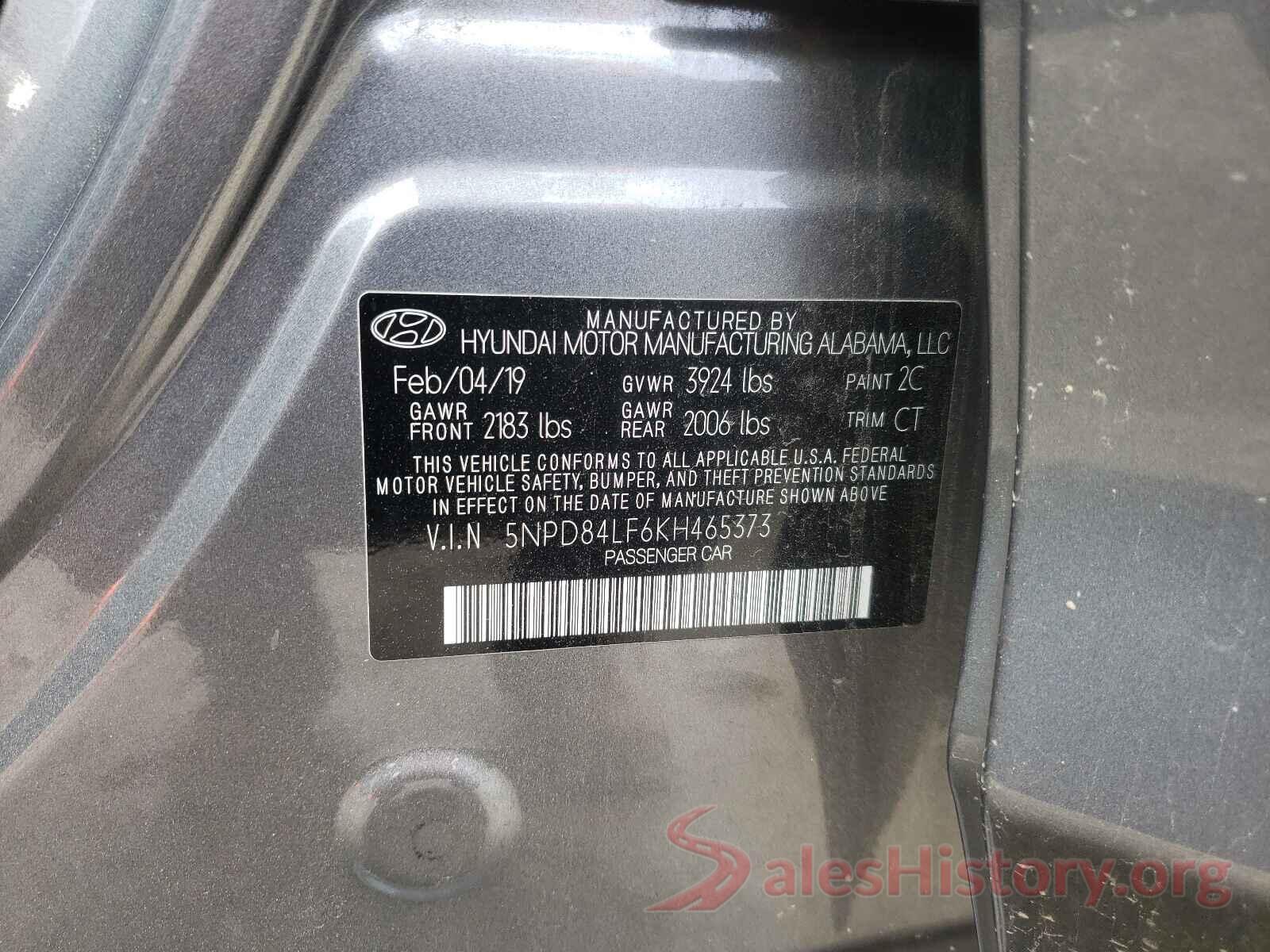 5NPD84LF6KH465373 2019 HYUNDAI ELANTRA