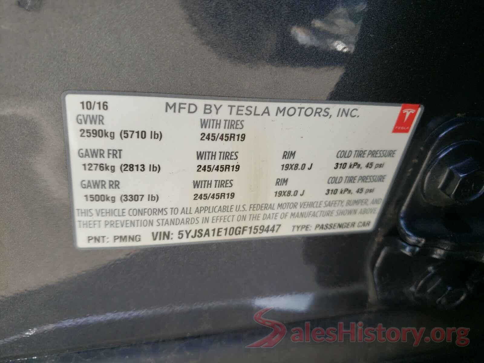 5YJSA1E10GF159447 2016 TESLA MODEL S