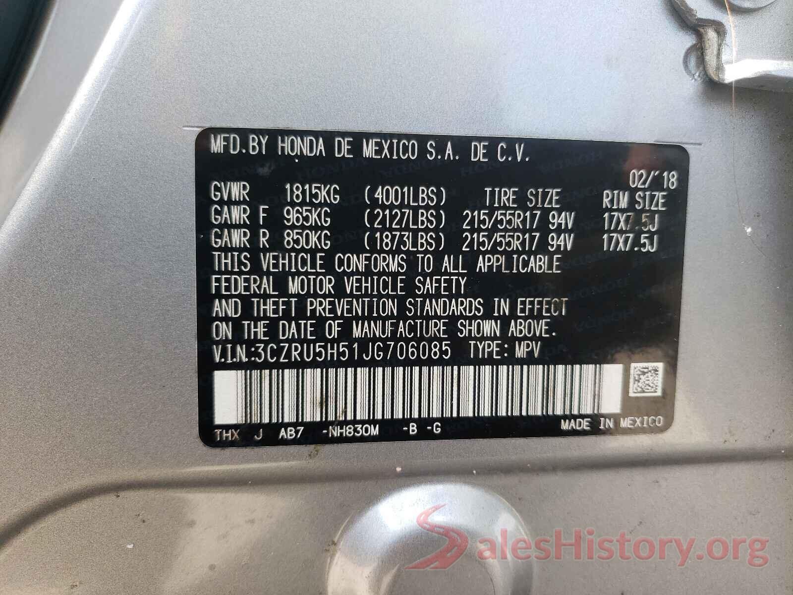 3CZRU5H51JG706085 2018 HONDA HR-V