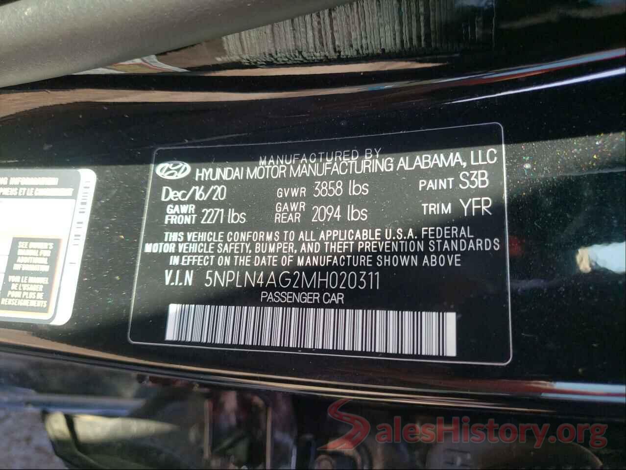 5NPLN4AG2MH020311 2021 HYUNDAI ELANTRA