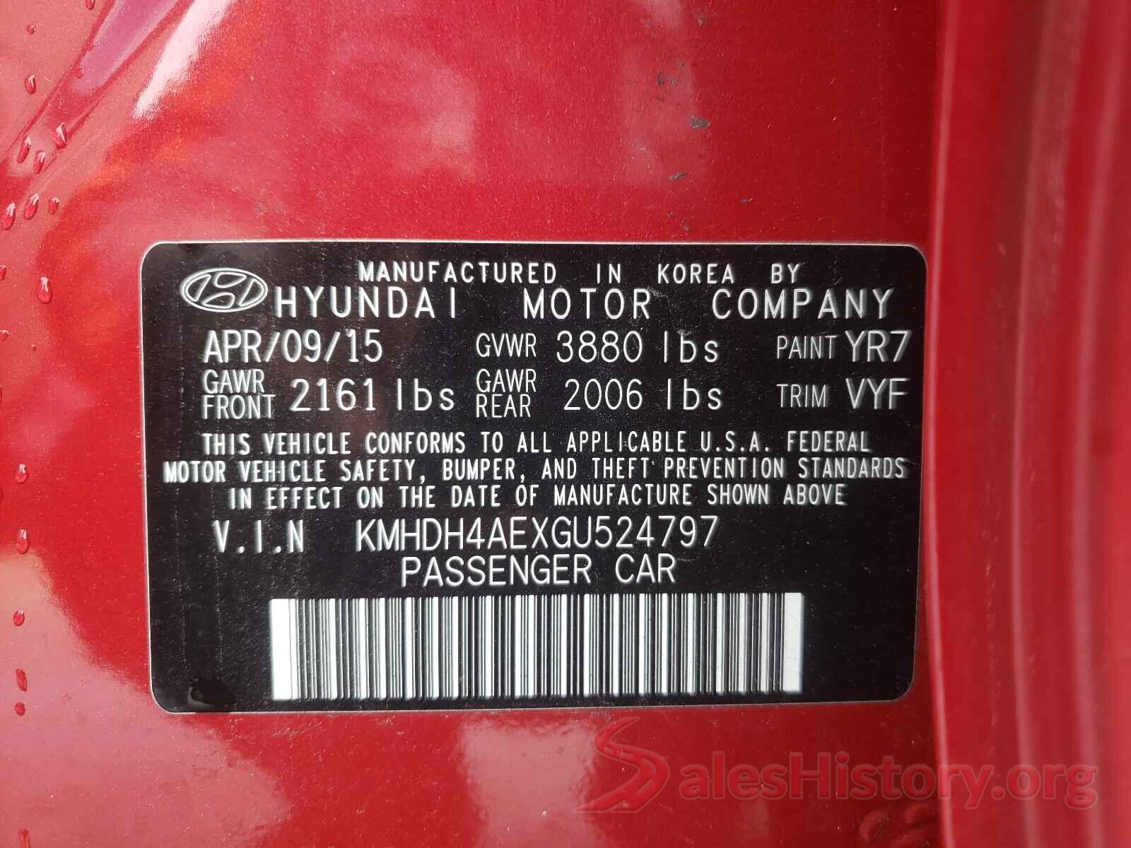 KMHDH4AEXGU524797 2016 HYUNDAI ELANTRA