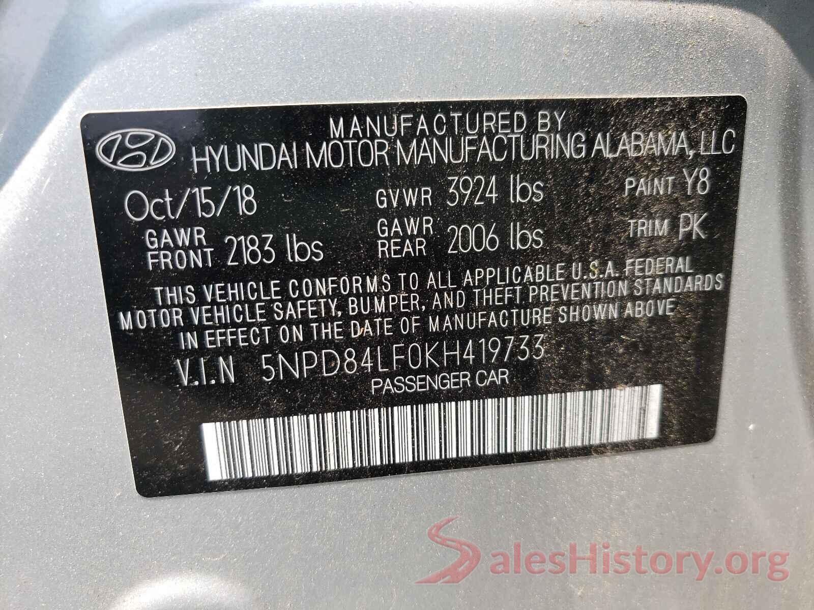 5NPD84LF0KH419733 2019 HYUNDAI ELANTRA