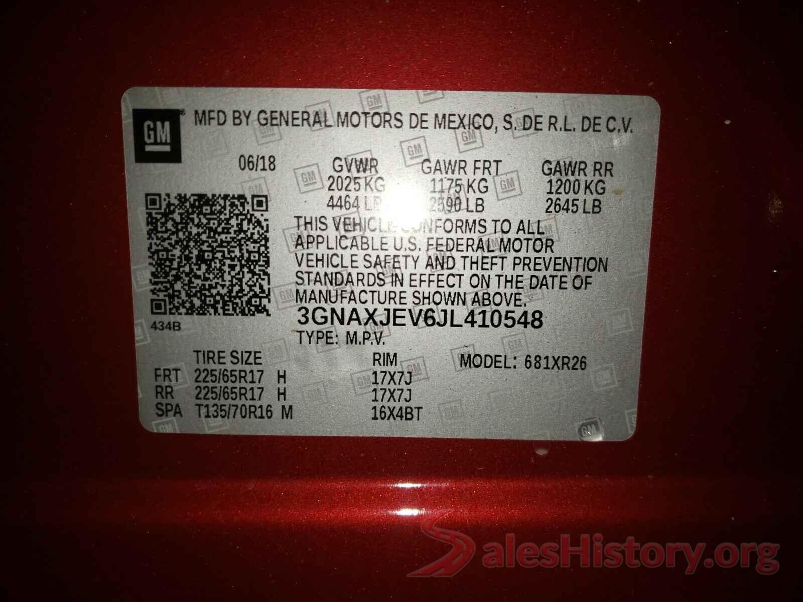 3GNAXJEV6JL410548 2018 CHEVROLET EQUINOX