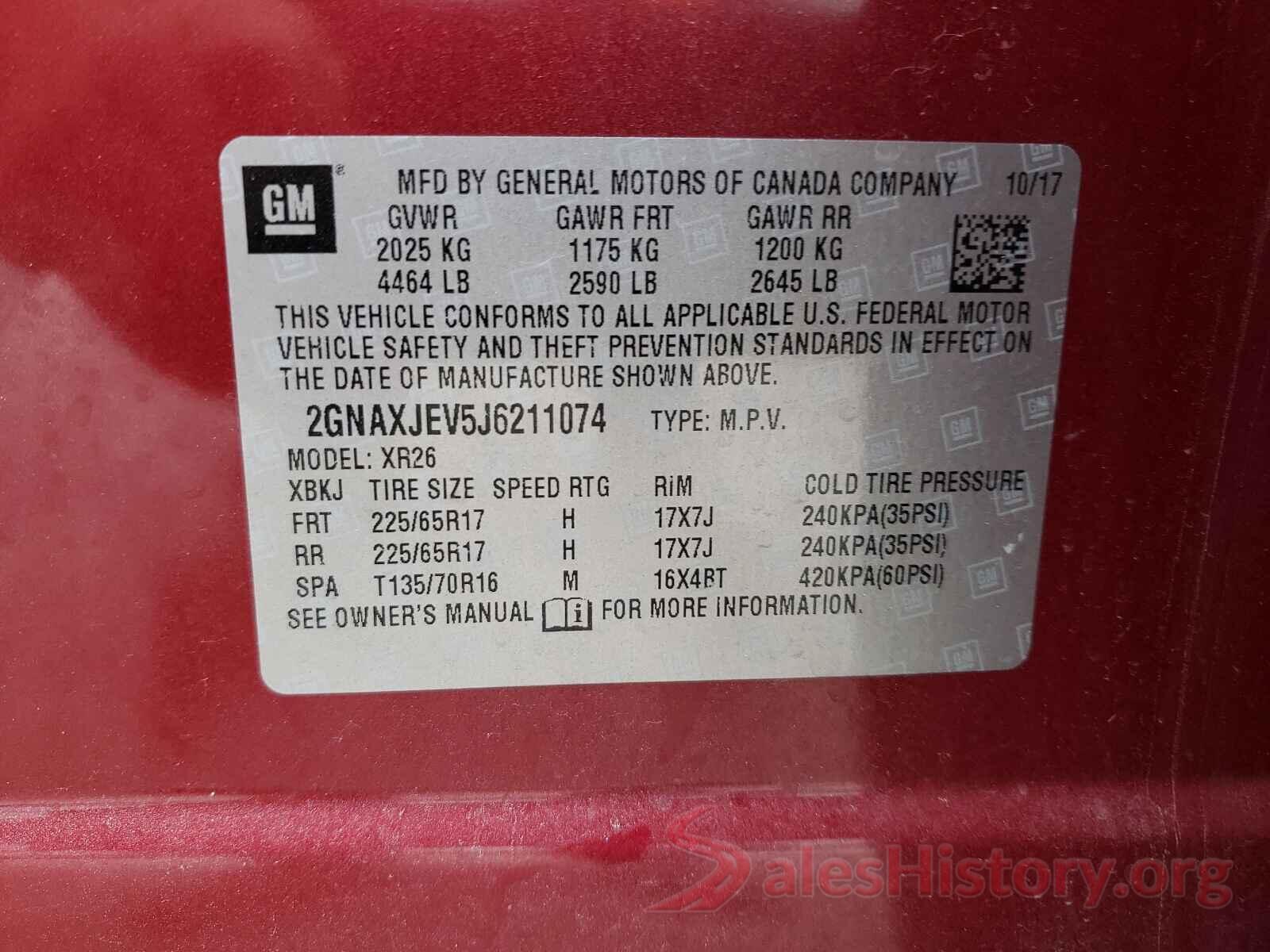 2GNAXJEV5J6211074 2018 CHEVROLET EQUINOX