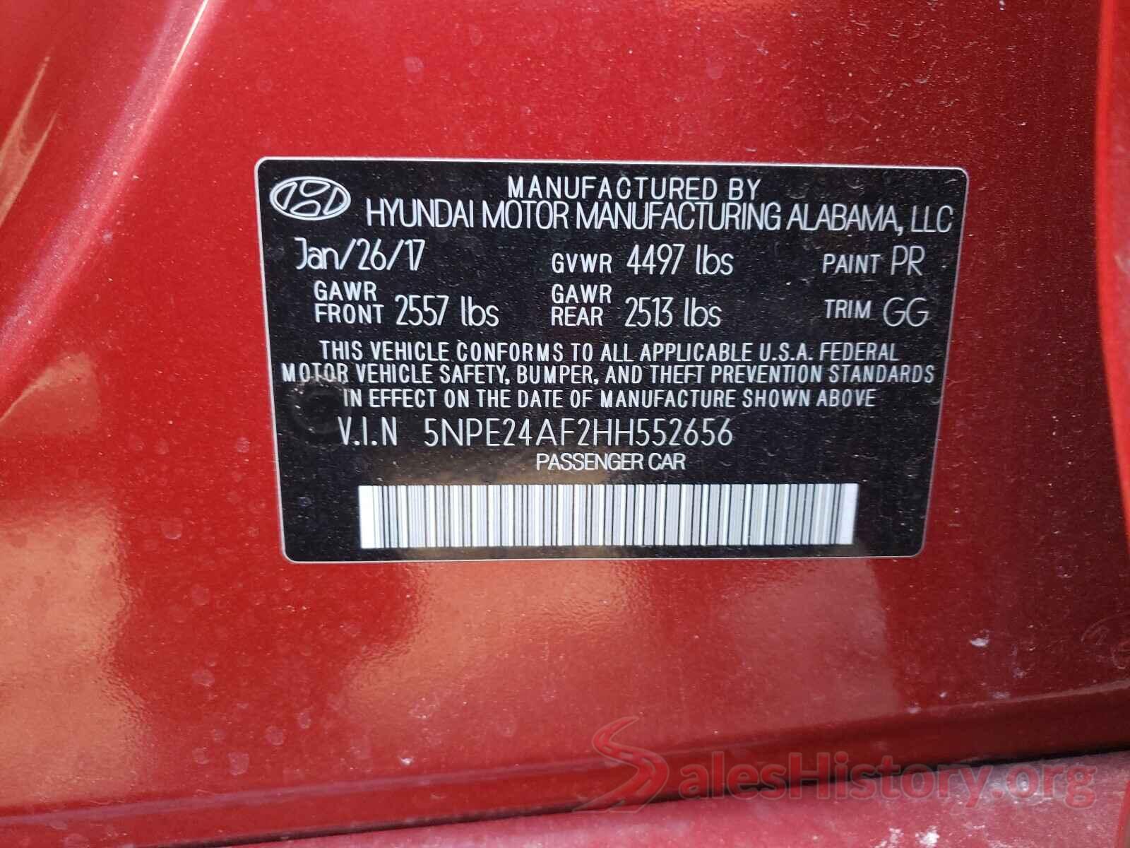 5NPE24AF2HH552656 2017 HYUNDAI SONATA