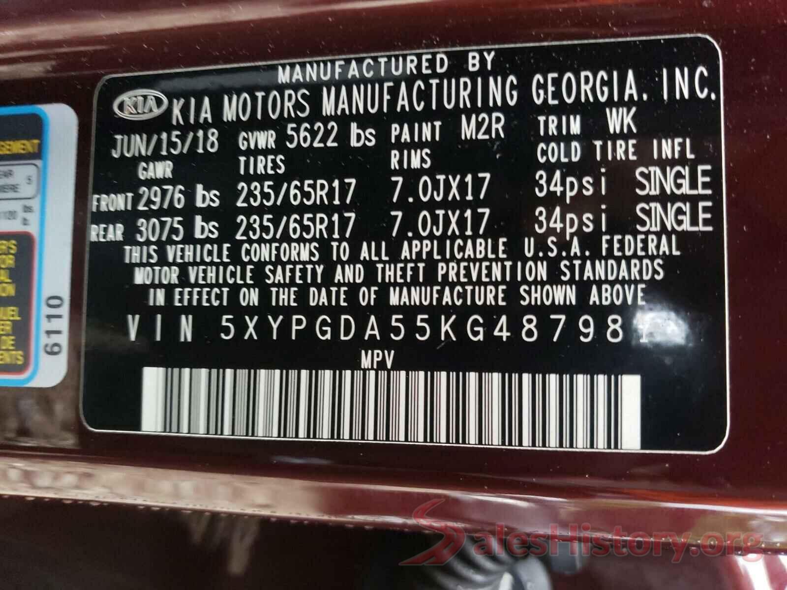 5XYPGDA55KG487981 2019 KIA SORENTO