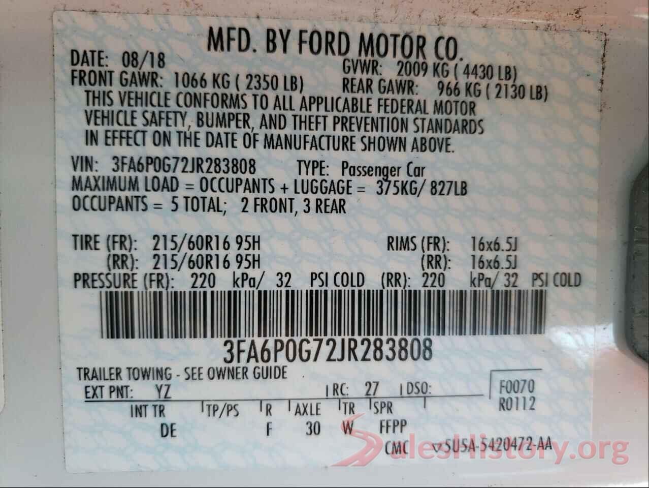 3FA6P0G72JR283808 2018 FORD FUSION