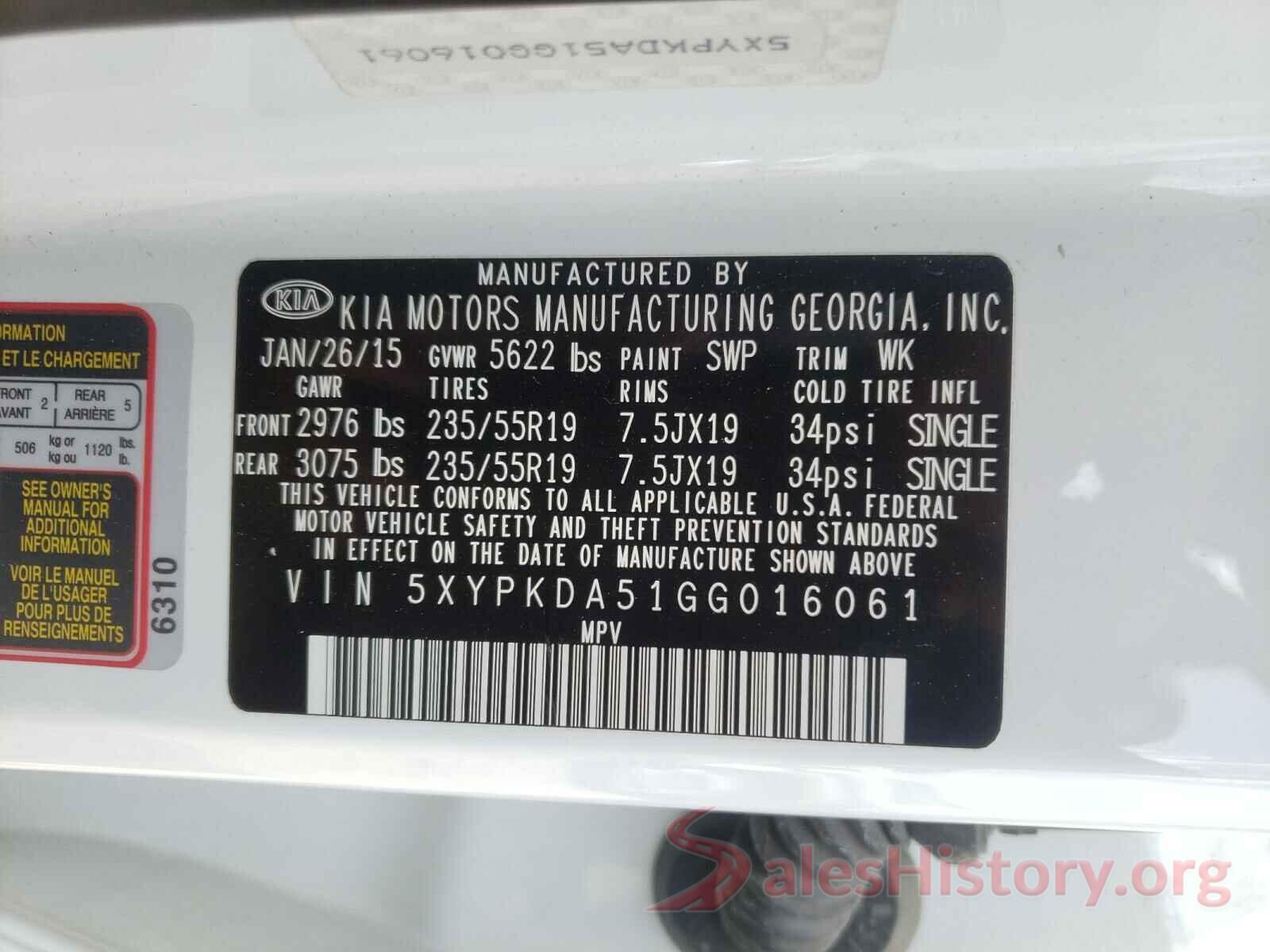 5XYPKDA51GG016061 2016 KIA SORENTO