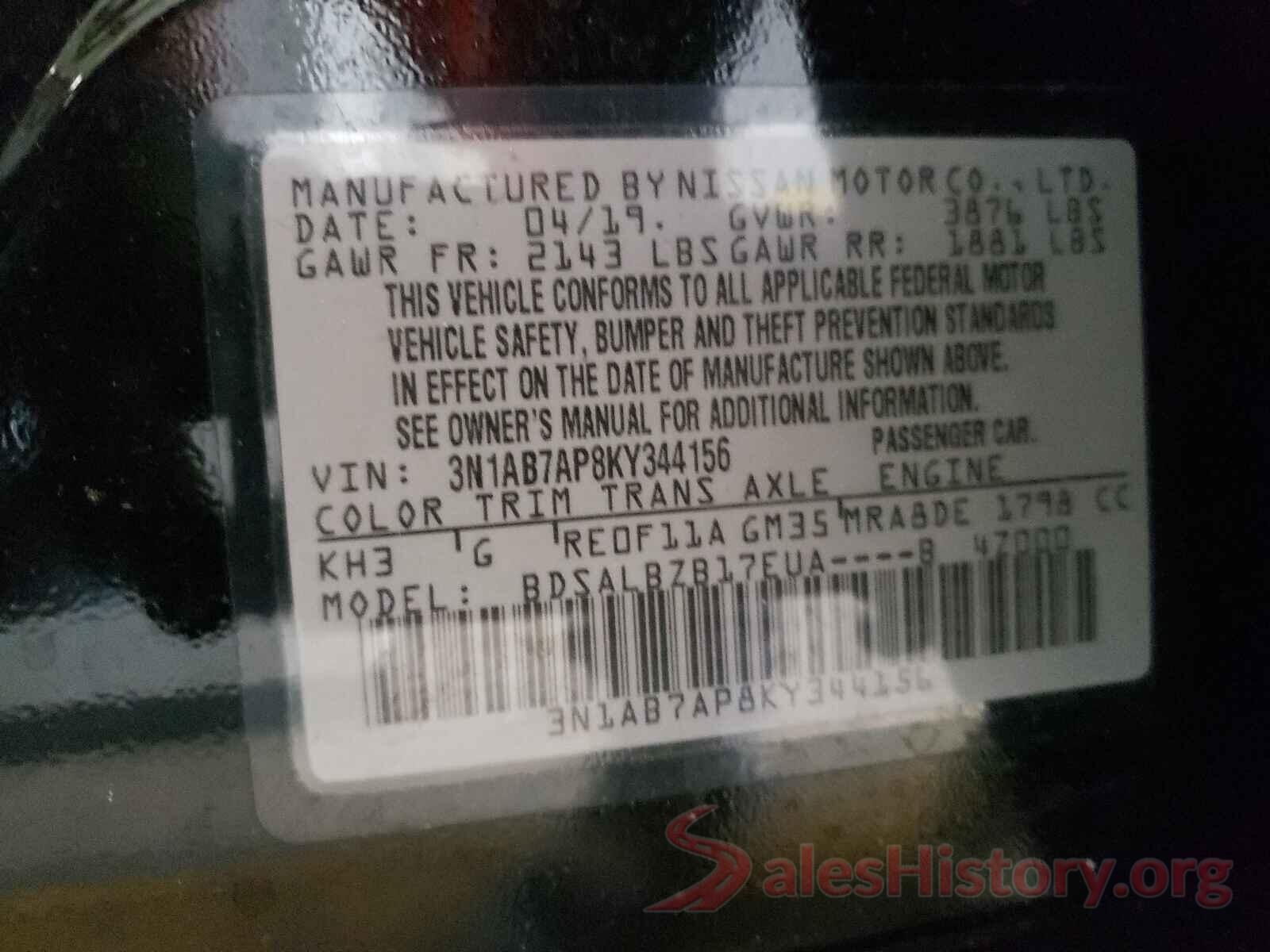 3N1AB7AP8KY344156 2019 NISSAN SENTRA